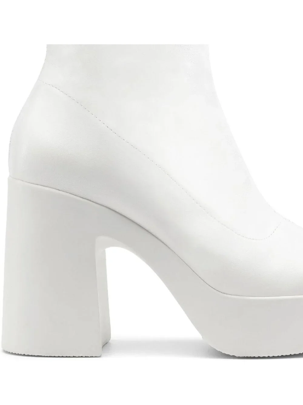 Women's White High Chunky Block Heel Square Toe Platform Gogo Ankle Boots